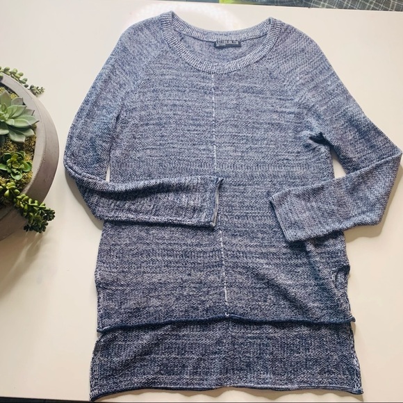 Cotton : on speckled navy blue knit long high low pullover sweater XS women’s - Picture 6 of 6